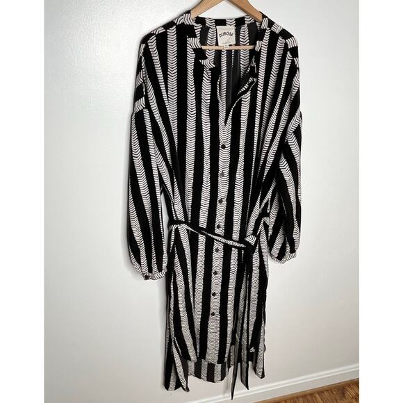 Dubgee By Whoopi Womens Long Sleeve Shirt Dress 3X Black Stripe Belted Pockets - Picture 4 of 11